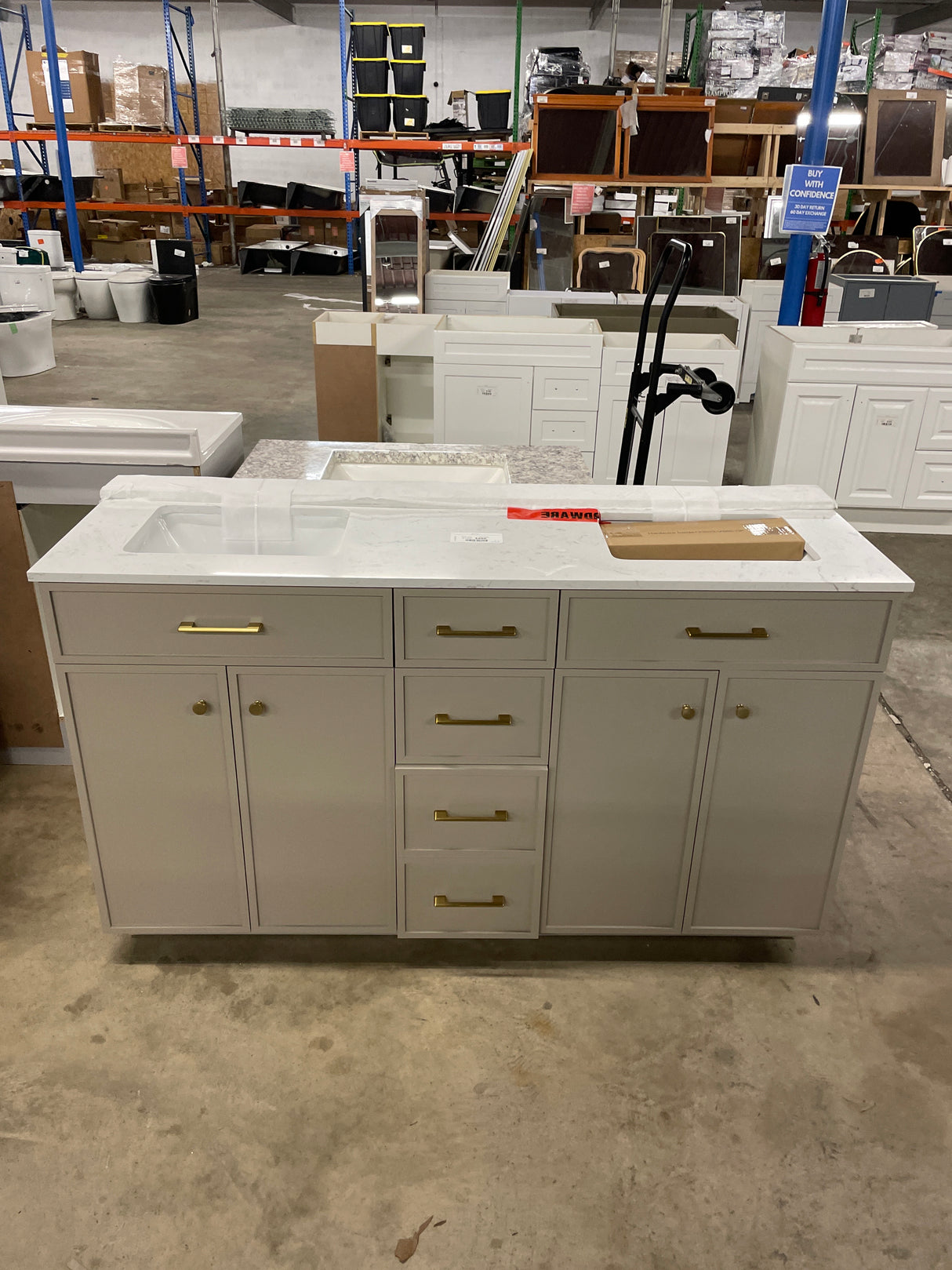 Marcote 60 in W x 20 in D x 35 in H Double Sink Bath Vanity in Greige With Engineered Volakas Marble Vanity Top