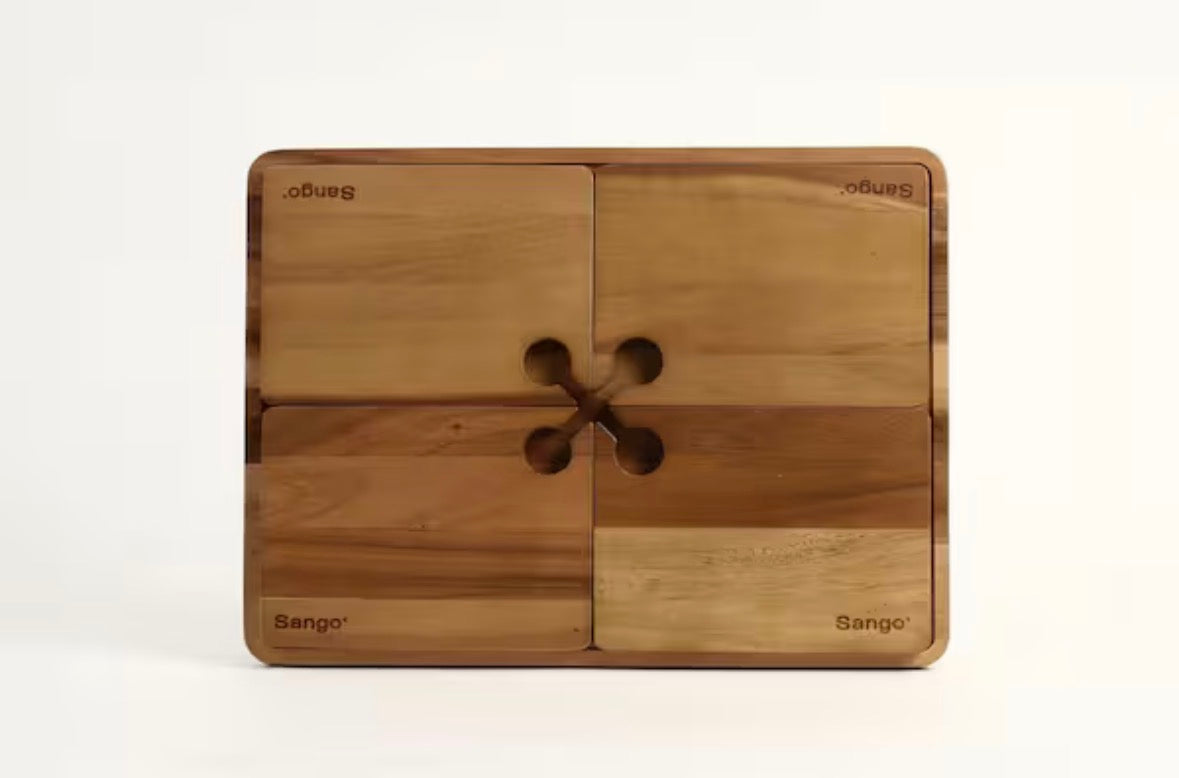 Atelier Acacia Wood Wine Appetizer Plate Set with Serving Tray-5-Piece Charcuterie & Cheese Board, Natural Brown