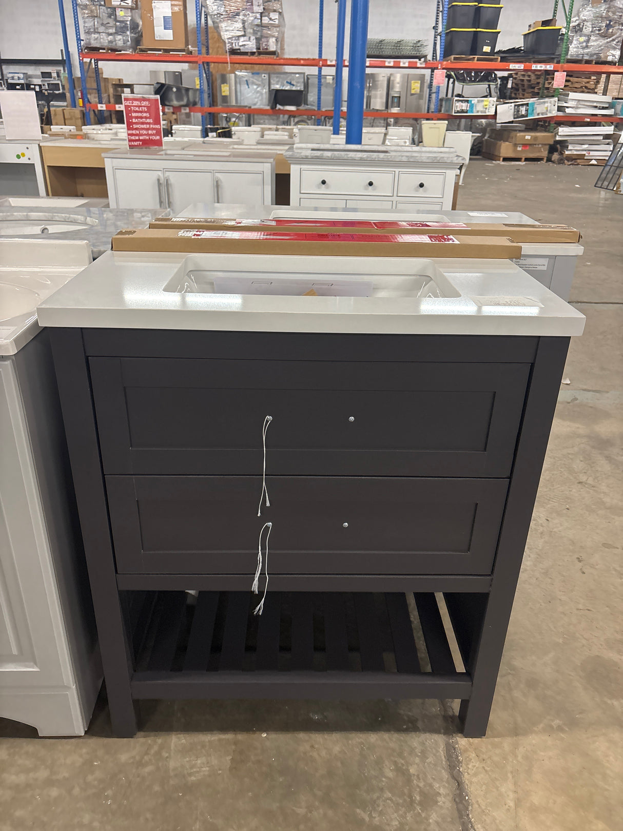 Autumn 30 in. Single Sink Freestanding Gray Bath Vanity with White Engineered Stone Top (Assembled)