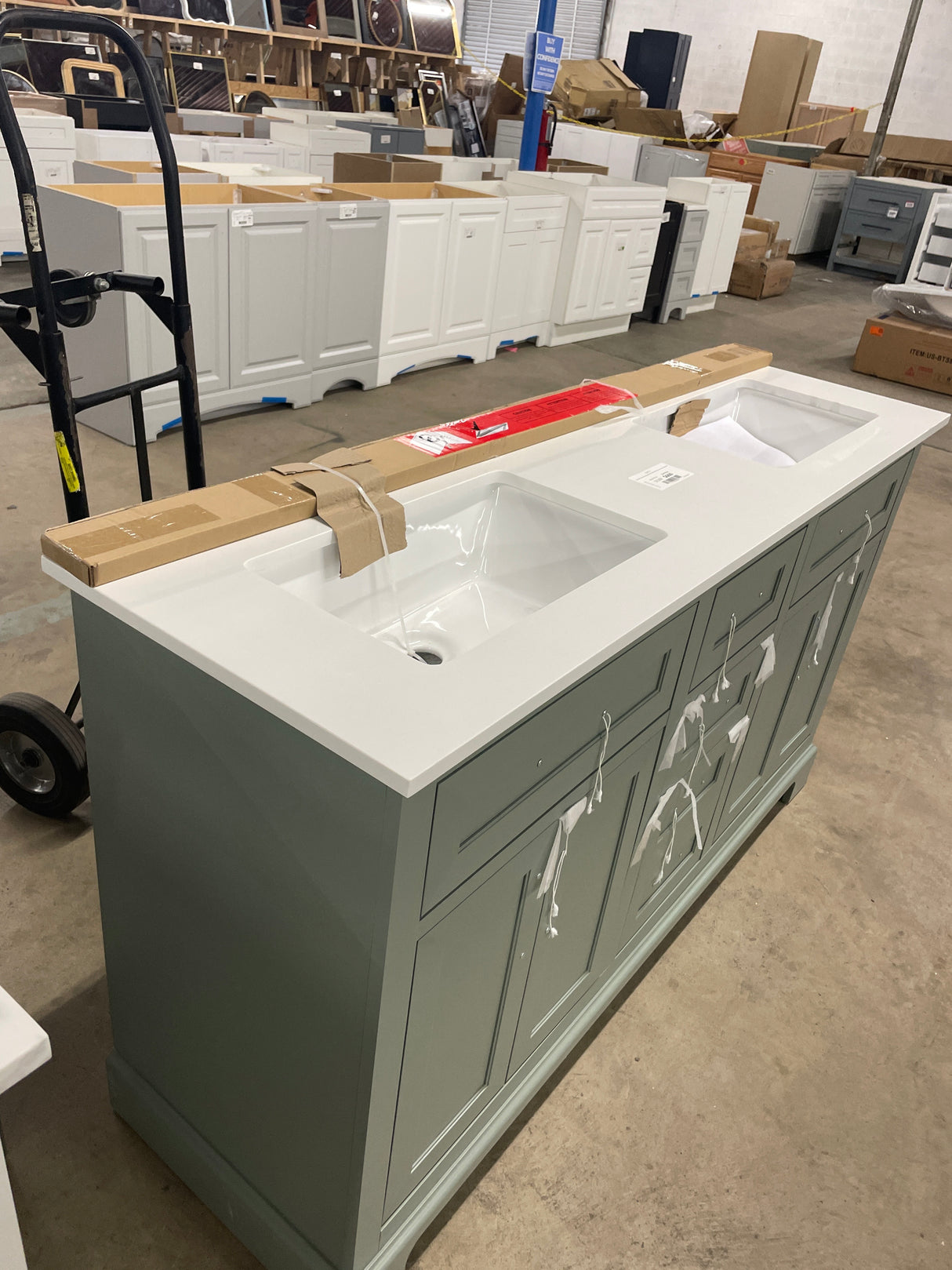 Doveton 60 in. Double Sink Sage Green Bath Vanity with White Engineered Stone Top (Assembled)