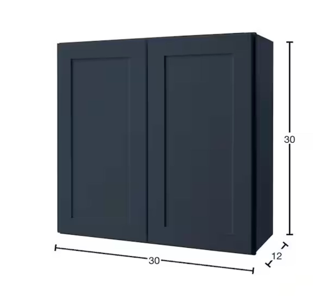 Avondale 30 in. W x 12 in. D x 30 in. H Ready to Assemble Plywood Shaker Wall Kitchen Cabinet in Ink Blue