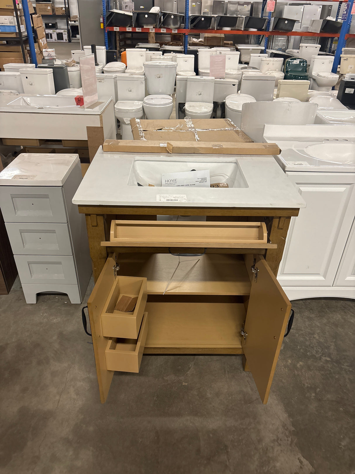 Bellington 30 in. W x 22 in. D x 34.5 in. H Bath Vanity in Almond Toffee with White Engineered Stone Top