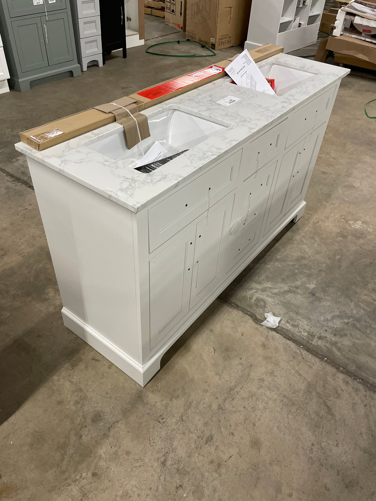 Doveton 60 in. W x 19 in. D x 34.50 in. H Bath Vanity in White with White Cultured Marble Top