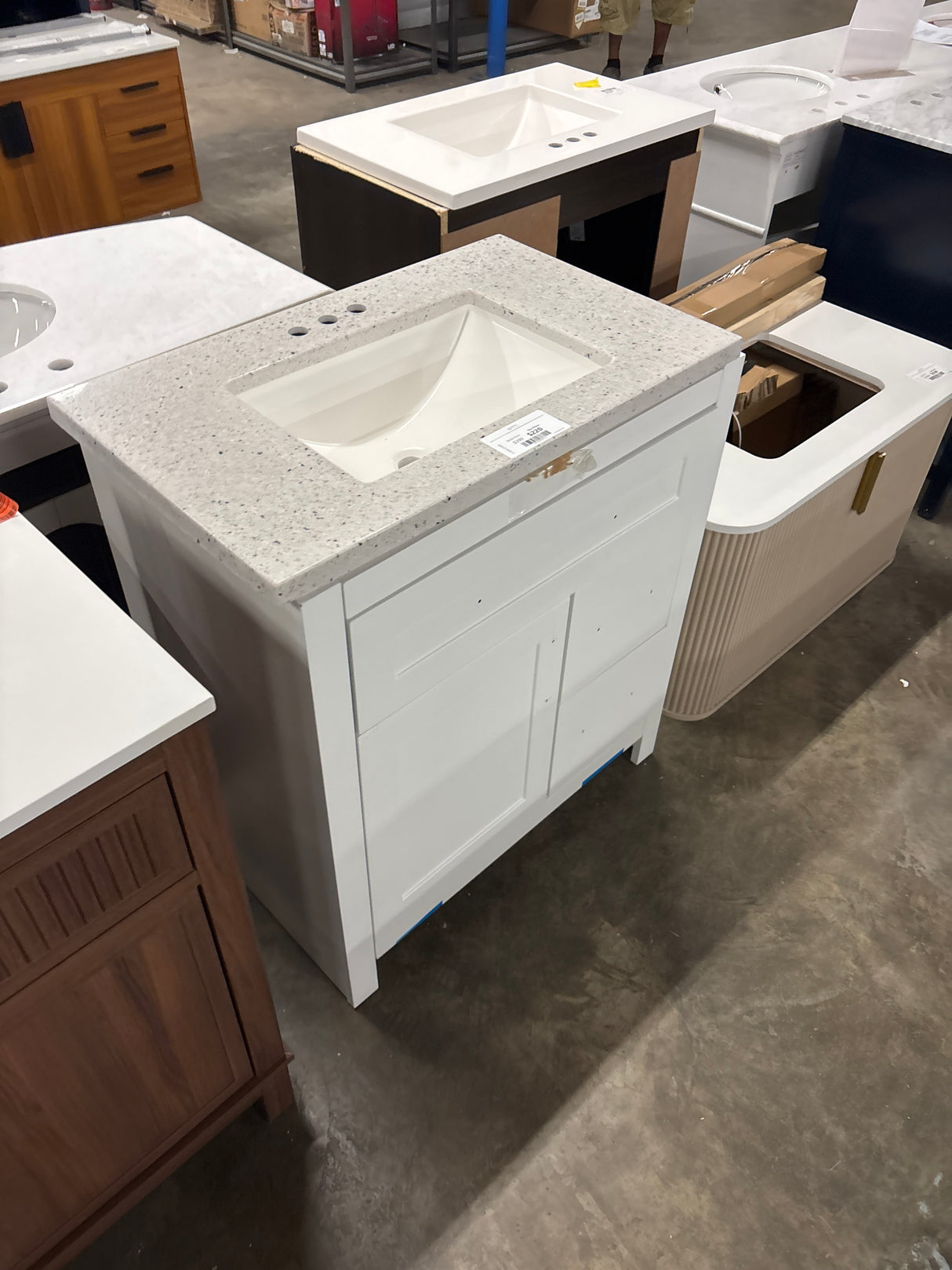 Clady 31 in. W x 19 in. D x 35 in. H Single Sink Freestanding Bath Vanity in White with Silver Ash Cultured Marble Top