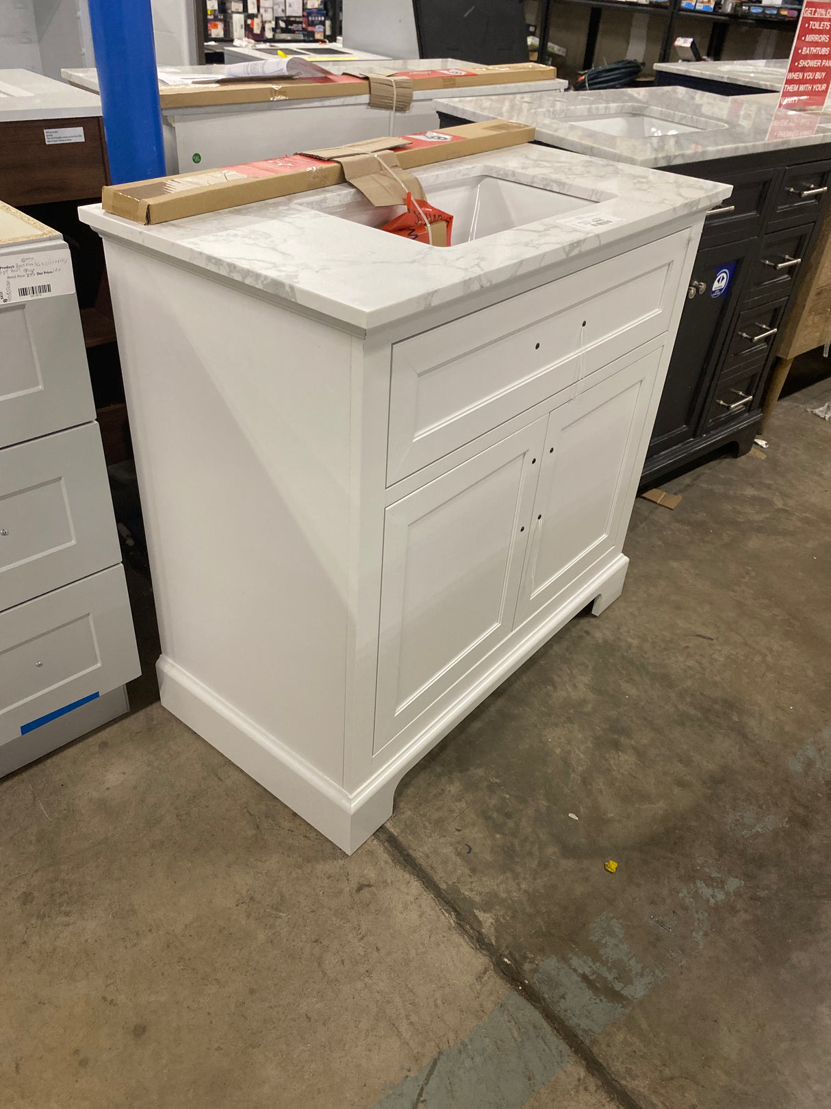 Doveton 36 in. W x 19 in. D x 34.5 in. H Single Sink Bath Vanity in White with White Engineered Stone Top