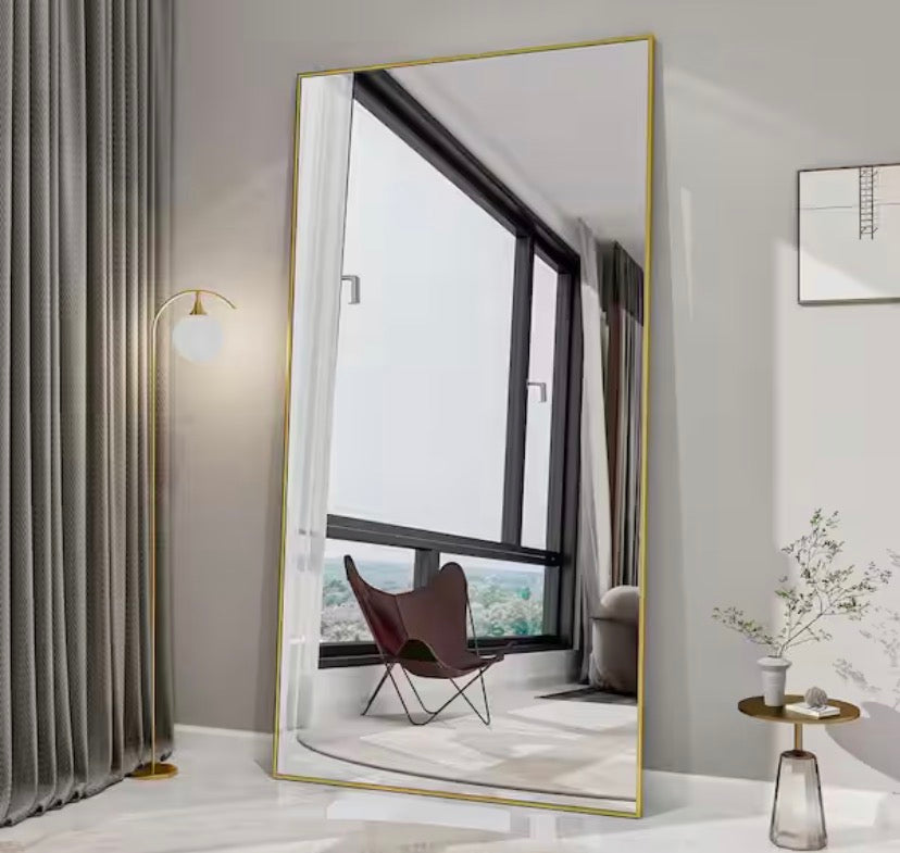 71 in. H x 31 in. W Classic Rectangular Gold Framed Aluminum Alloy Full Length Leaning Mirror