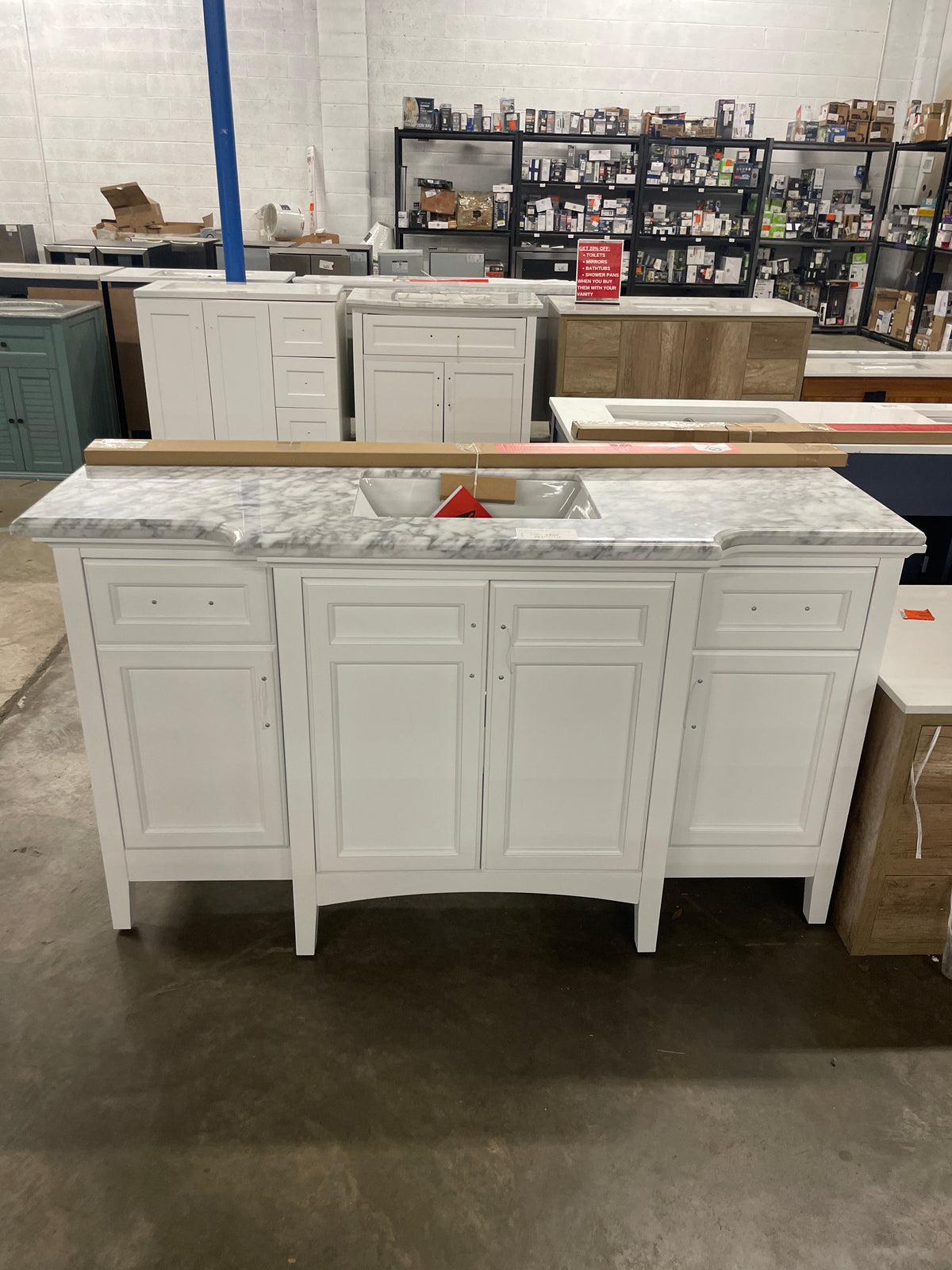 Sassy 60 in. Vanity in White with Marble Vanity Top in Carrara White