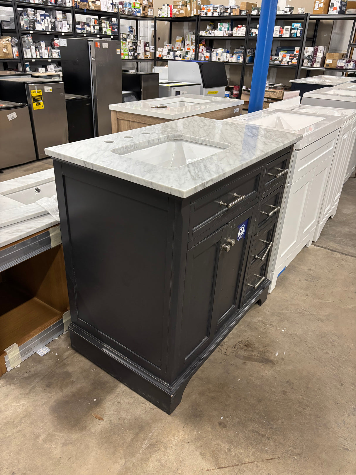 36 in. W Charcoal Gray Freestanding Vanity with Marble Top