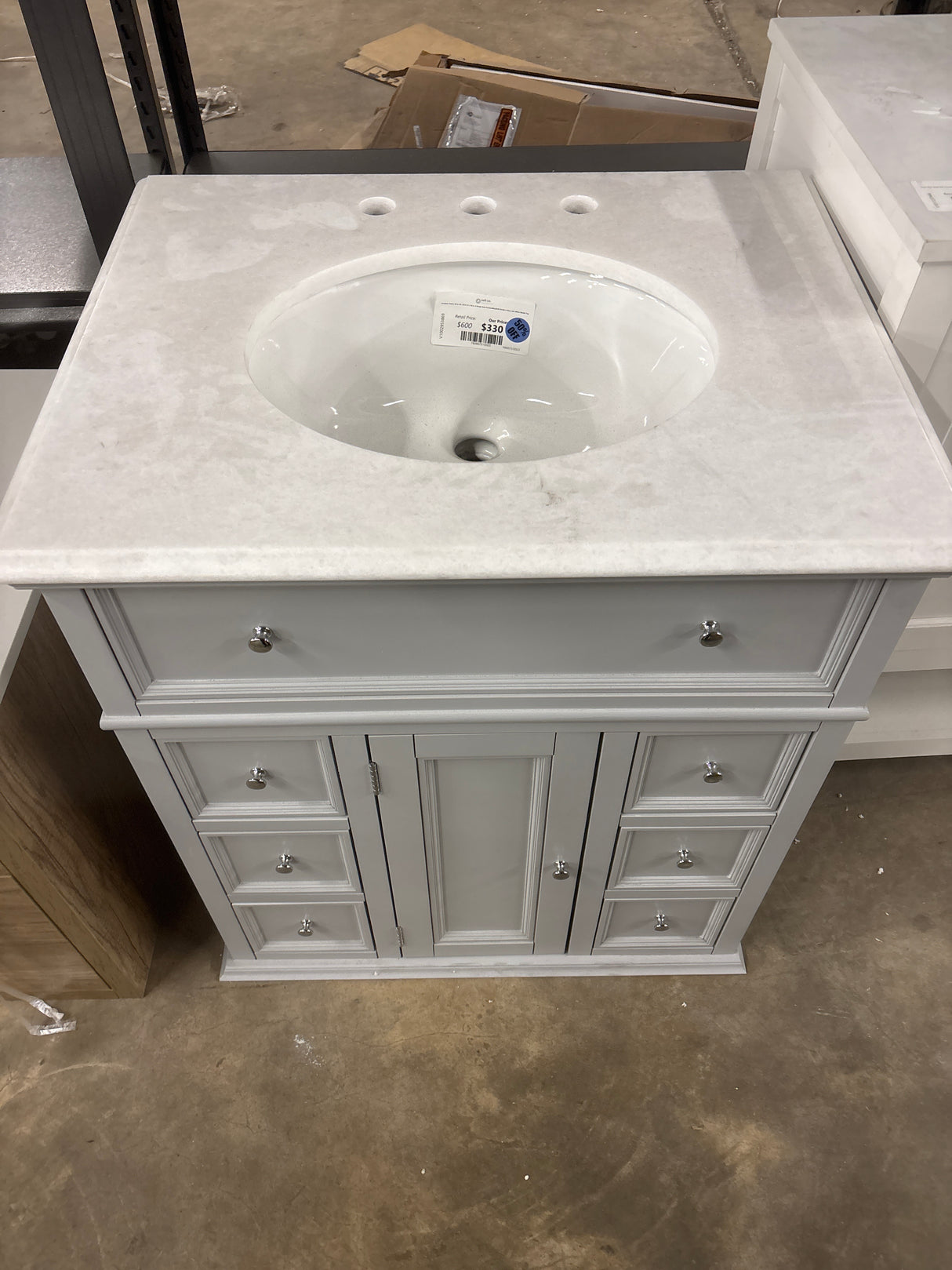 Hampton Harbor 28 in. W x 22 in. D x 35 in. H Single Sink Freestanding Bath Vanity in Gray with White Marble Top