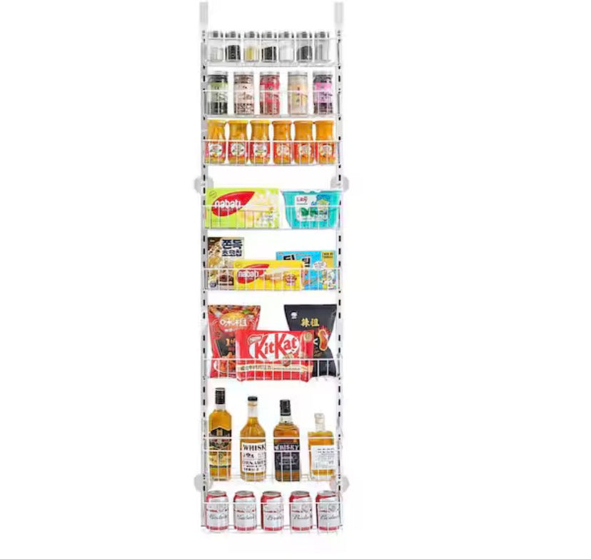 Over the Door Pantry Organizer, 8-Tier Pantry Organization and Storage, Heavy-Duty Steel Hanging Spice Rack, White