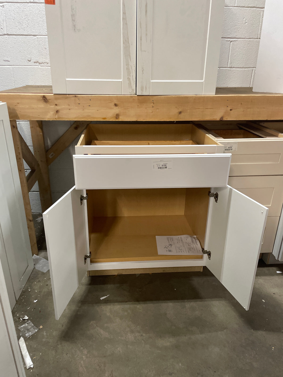 Hampton Satin White Raised Panel Stock Assembled Base Kitchen Cabinet with Drawer Glides (30 in. x 34.5 in. x 24 in.)