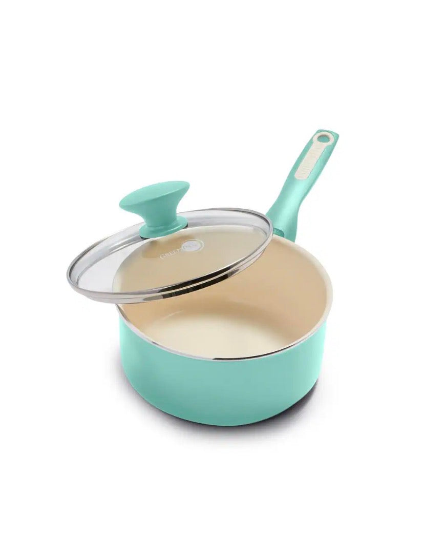 Rio 2-qt. Ceramic Nonstick Saucepan with Lid in Turquoise