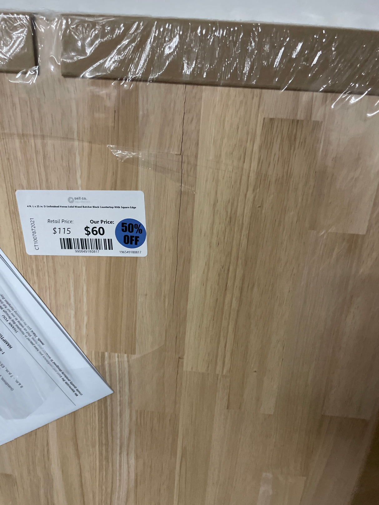 4 ft. L x 25 in. D Unfinished Hevea Solid Wood Butcher Block Countertop With Square Edge