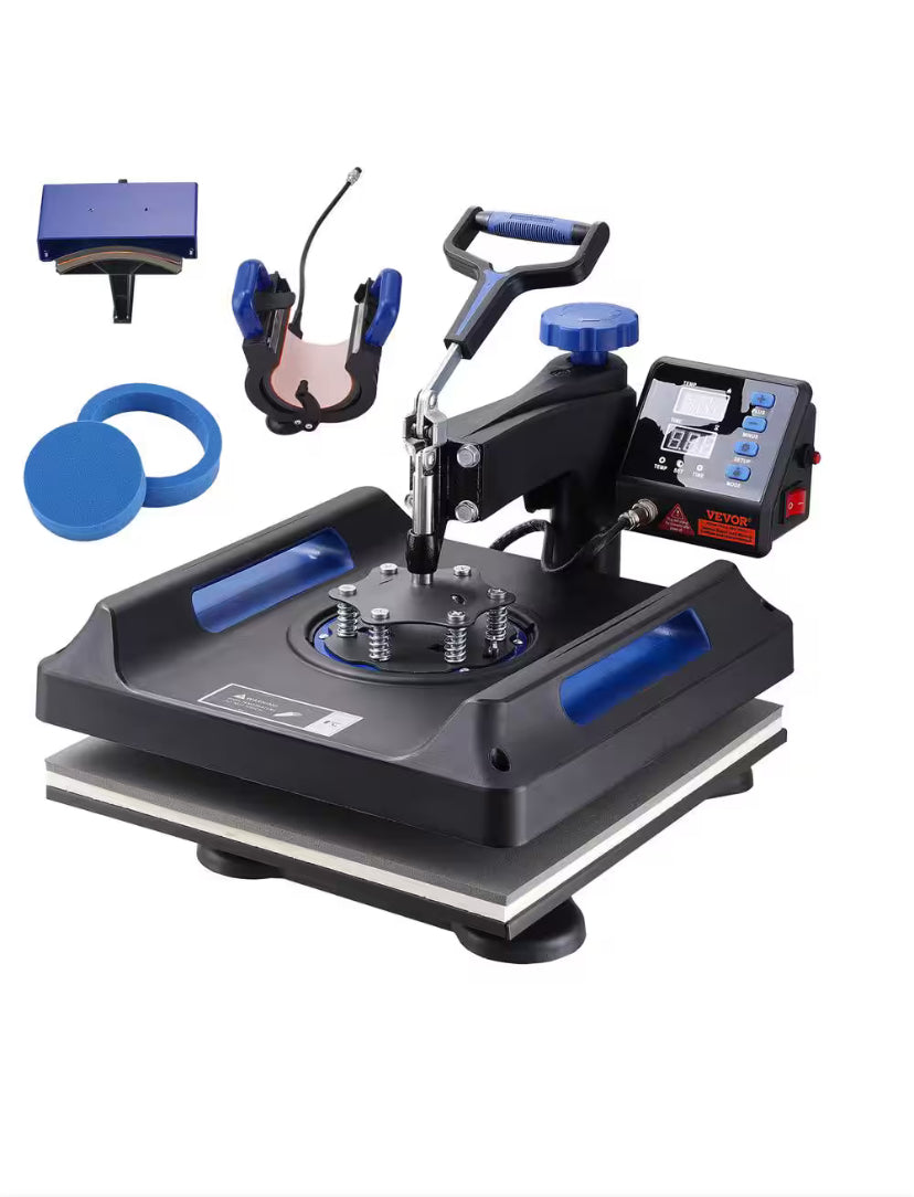 15 in. x 15 in. Pro Heat Press Machine 5 in 1 Combo 360 Swing Away Digital Sublimation Vinyl Transfer Printer, Blue