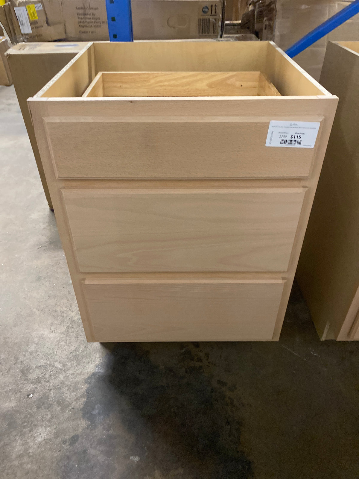24 in. W x 24 in. D x 34.5 in. H Assembled Drawer Base Kitchen Cabinet in Unfinished with Recessed Panel
