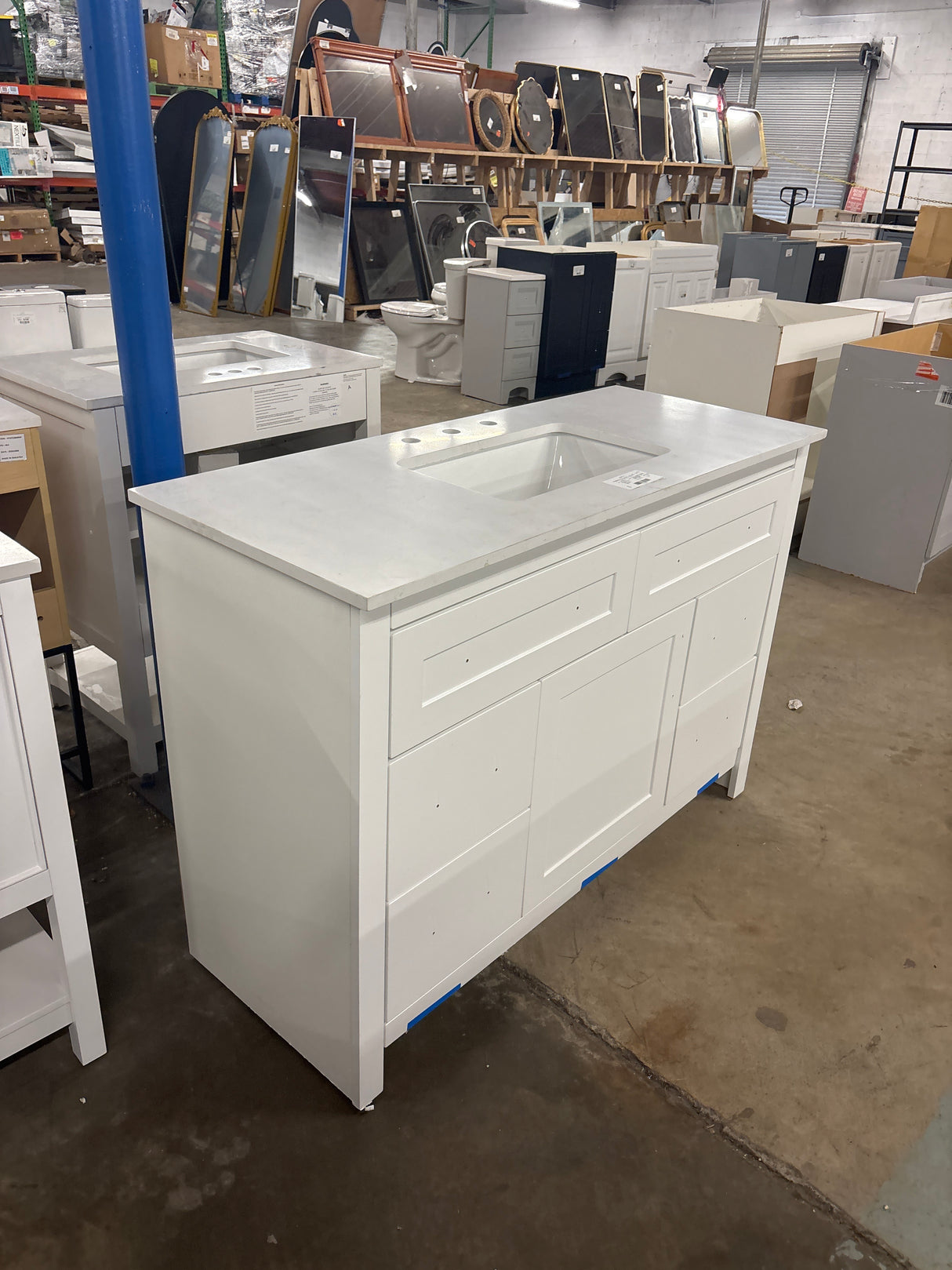 Clady 49 in. W x 20 in. D x 35 in. H Single Sink Freestanding Bath Vanity in White with Engineered Stone Composite Top