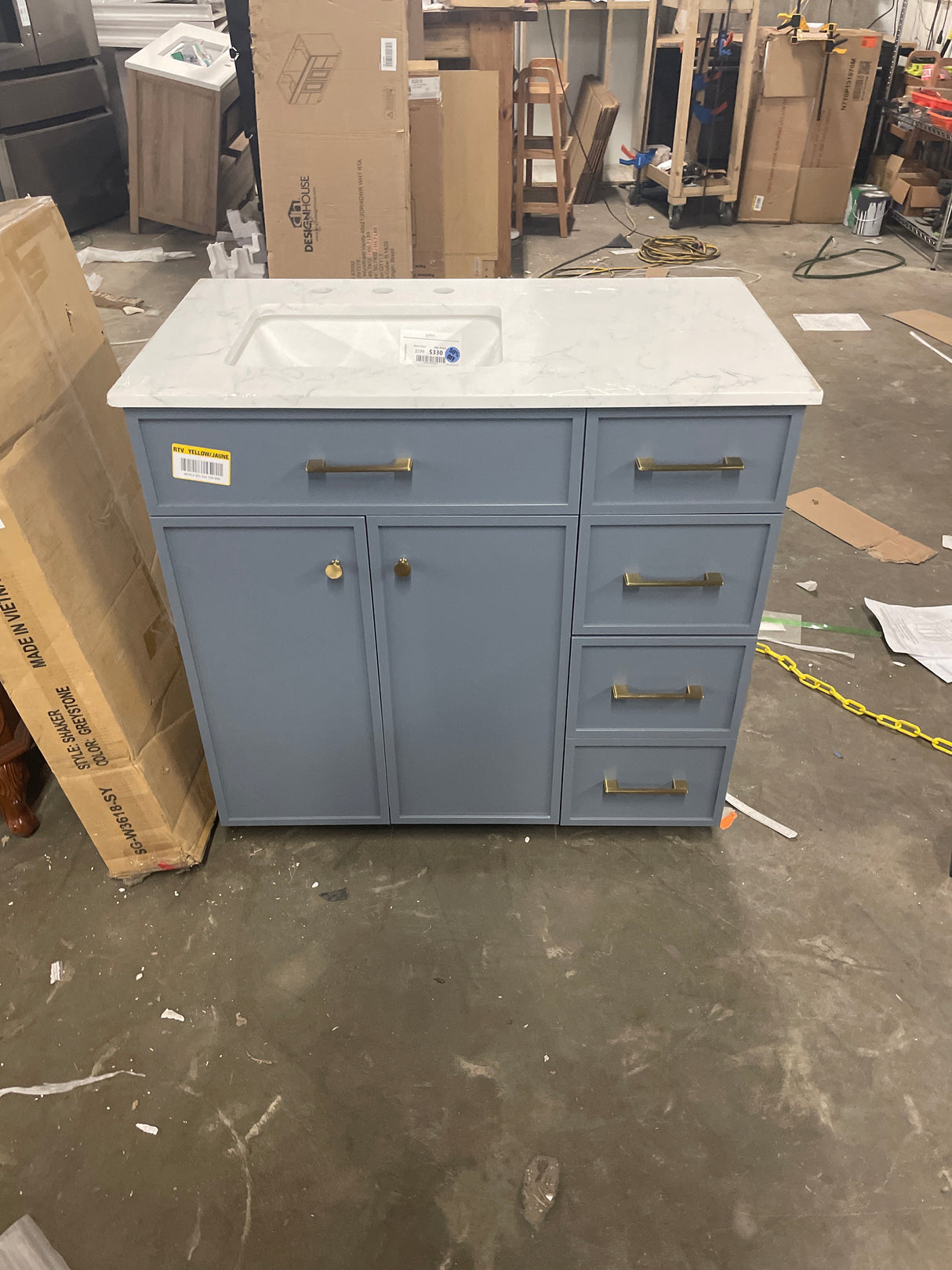 Marcote 36 in. Single Sink Freestanding Slate Blue Bath Vanity with Venato Engineered Stone Top (Assembled)