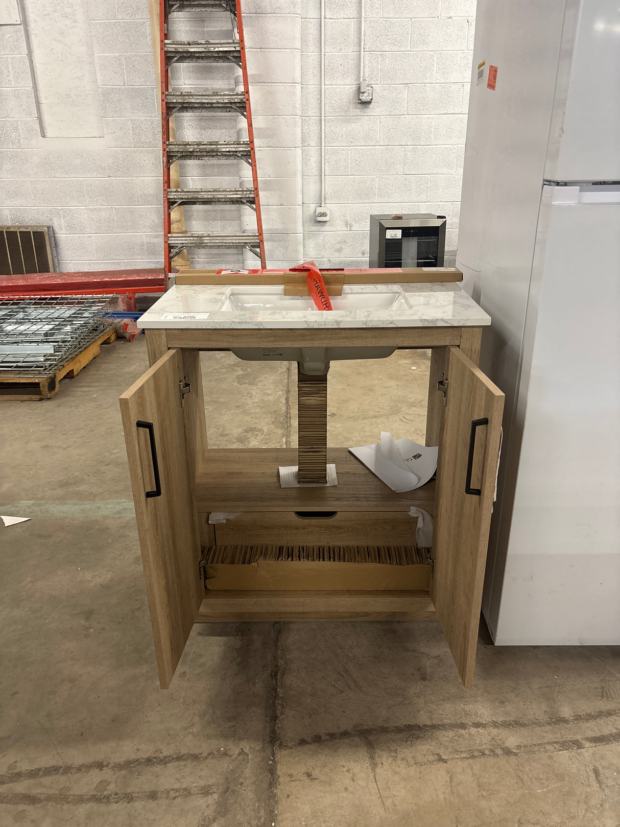 Huckleberry 30 in. W x 19 in. D x 34.5 in. H Bath Vanity in Weathered Tan with White Cultured Marble Top