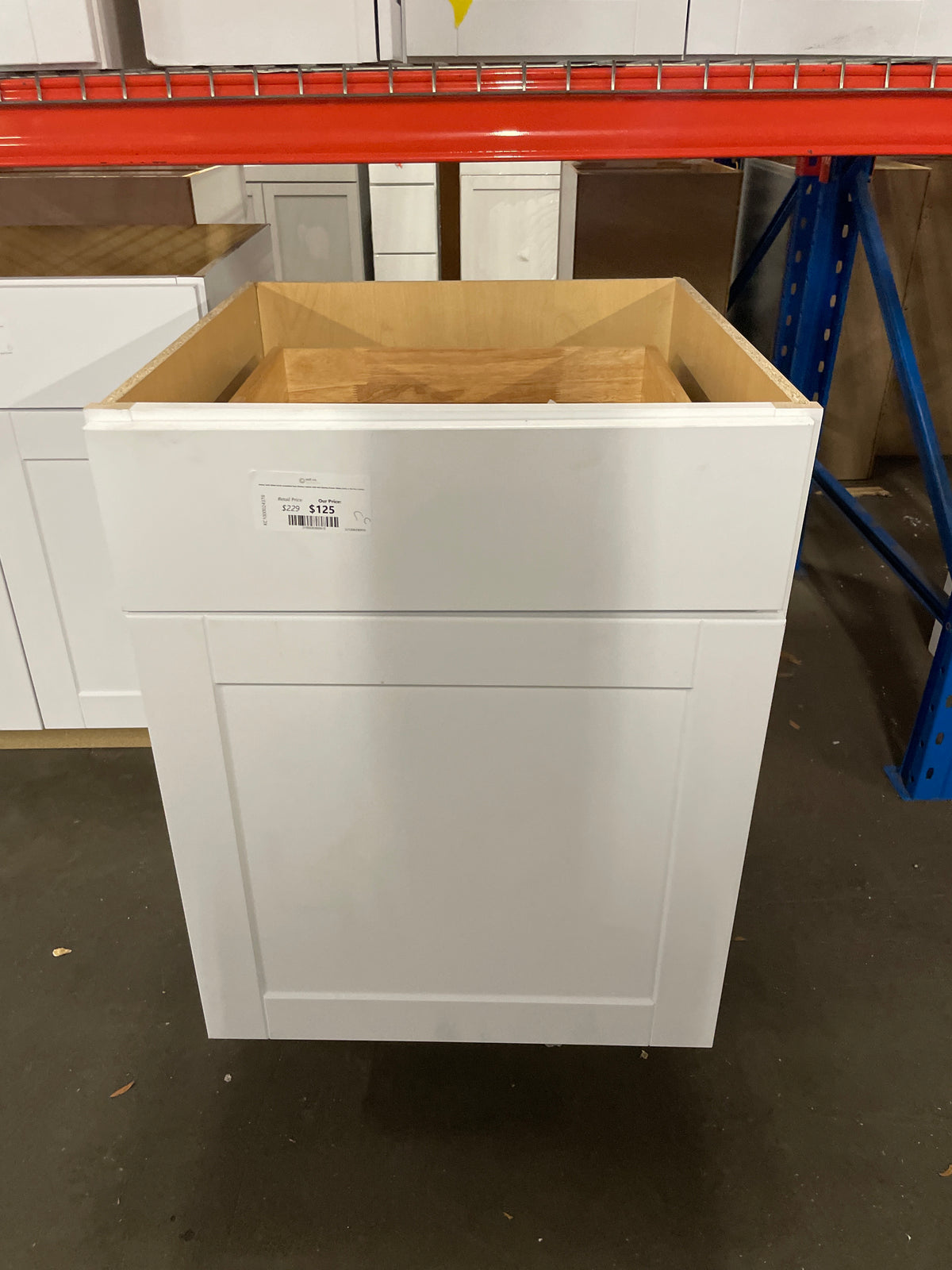 Shaker Satin White Stock Assembled Base Kitchen Cabinet with Ball-Bearing Drawer Glides (24 in. x 34.5 in. x 24 in.)