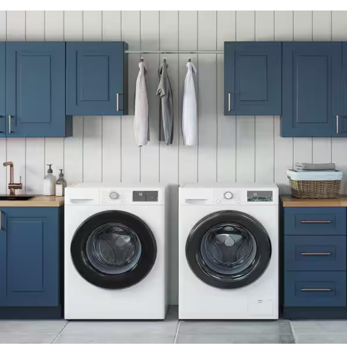 Greenwich Valencia Blue 23 in. H x 58 in. W x 12 in. D Plywood Laundry Room Wall Cabinet andPole ext 76 in. w/ 2 Shelves