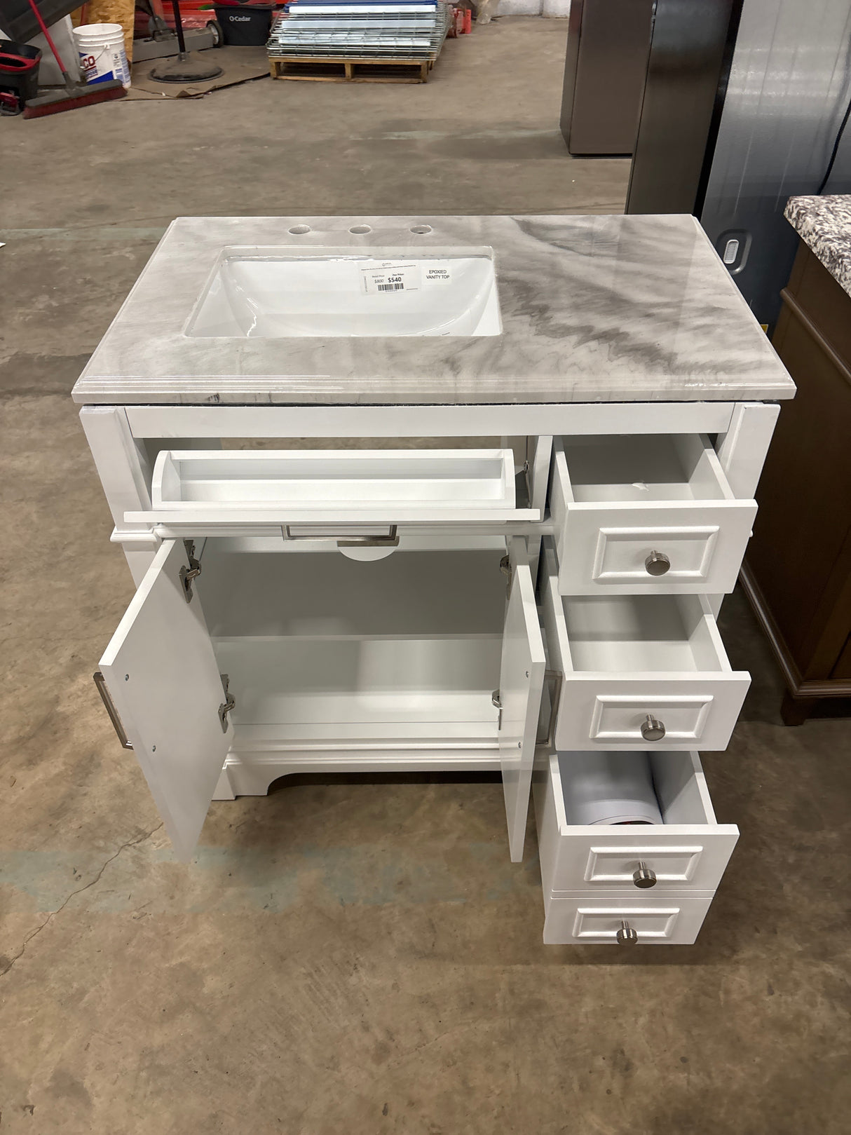 Melpark 36 in. W x 22 in. D x 34.5 in. H Bath Vanity in White with Epoxied White Cultured Marble Top