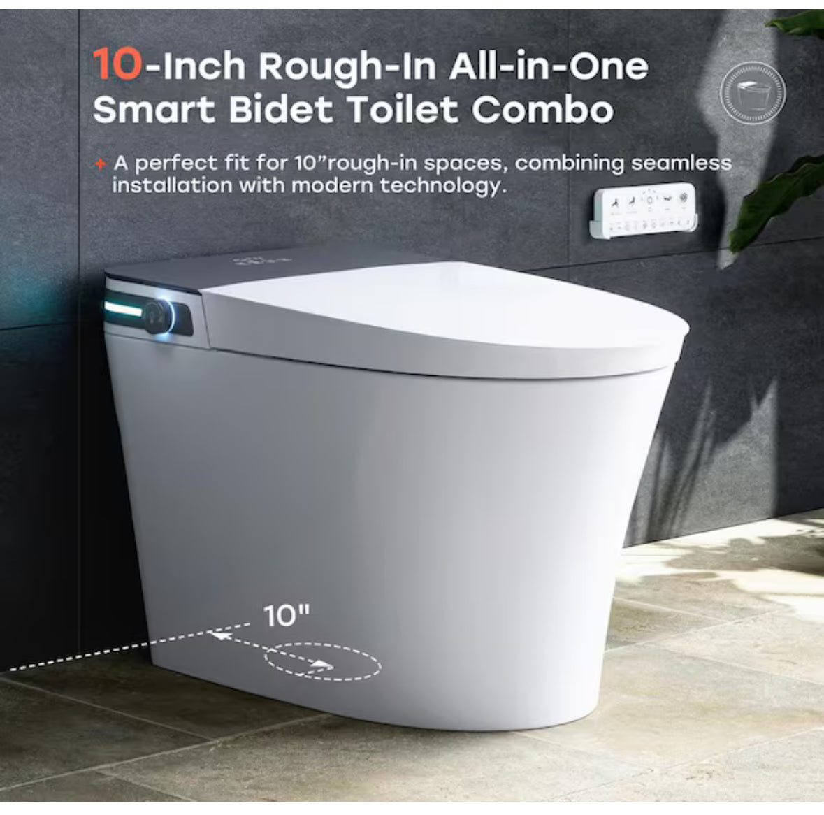 10 in. Rough-In Elongated 1/1.27 GPF Smart Bidet Toilet in White with Auto Flush, Heated Seat, Child Wash, Deodorizer