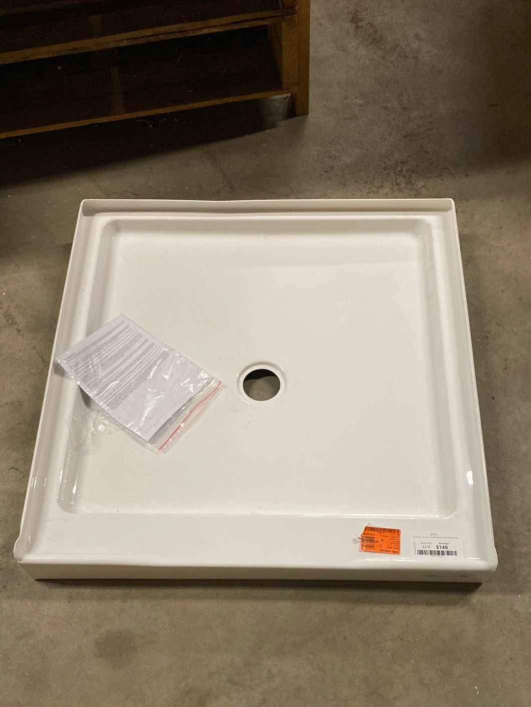 Industrial 36 in. L x 36 in. W Corner Shower Pan Base with Corner Drain in High Gloss White
