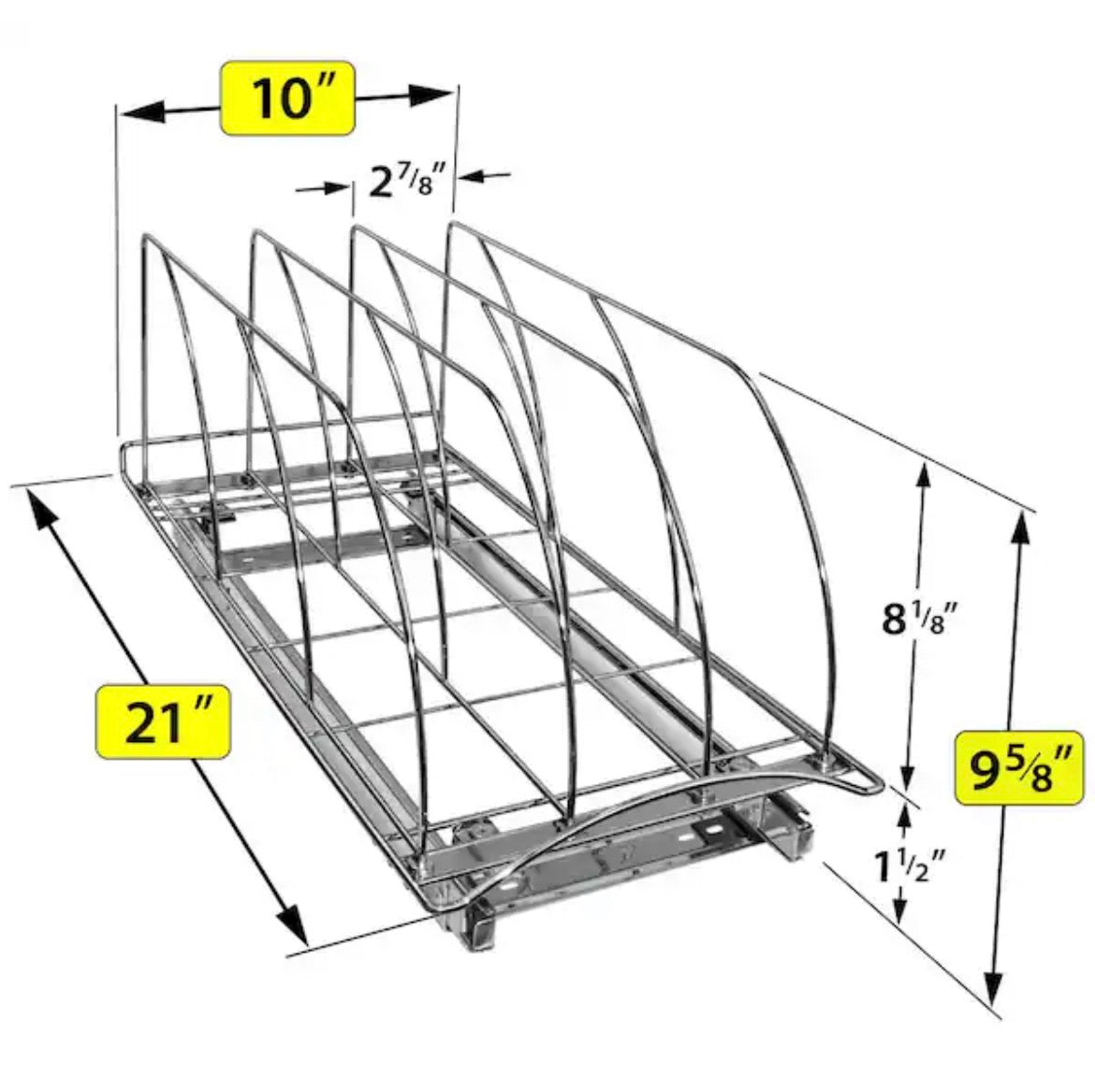 Slide Out Cutting Board Bakeware and Tray Organizer - Pull Out Kitchen Cabinet Rack 10 in. W x 21 in. D - Chrome