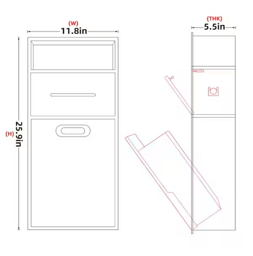 12 in. W x 26 in. H x 5.5 in. D Recessed Toilet Paper Holder Shower Niche, Built-in Trash Can Rack in Black