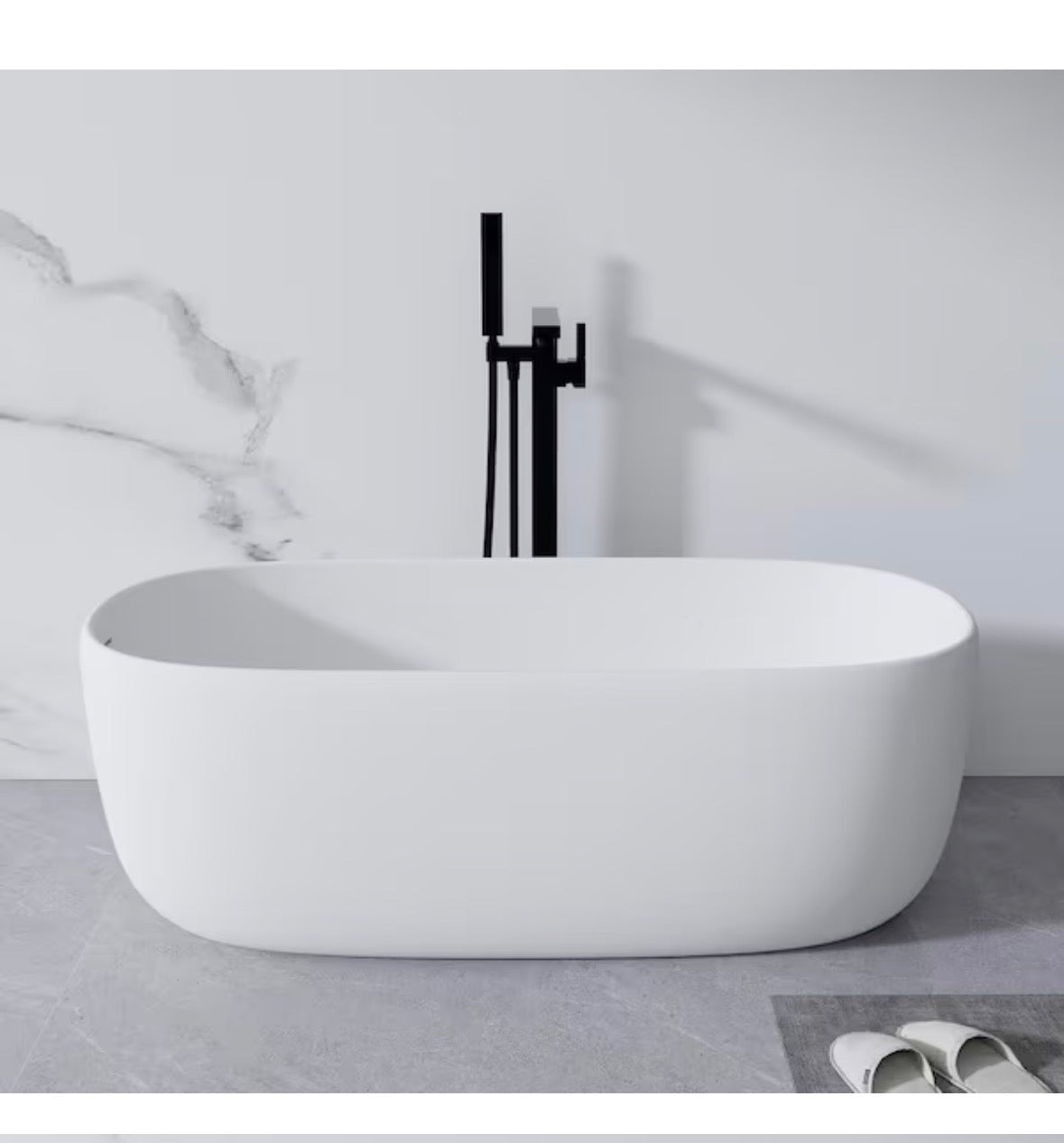 Moray 51 in. x 25 in. Solid Surface Stone Resin Flatbottom Freestanding Double Slipper Soaking Bathtub in Matte White