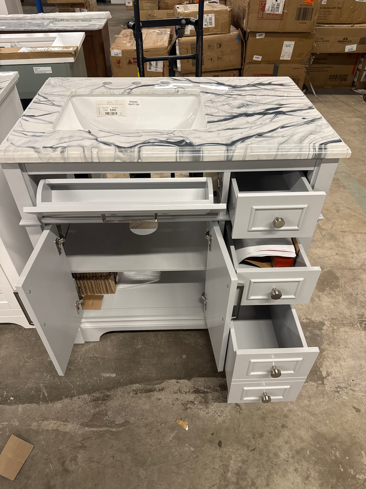 Melpark 36 in. W x 22.1 in. D x 34.5 in. H Freestanding Bath Vanity in Dove Gray with Epoxied White Cultured Marble Top