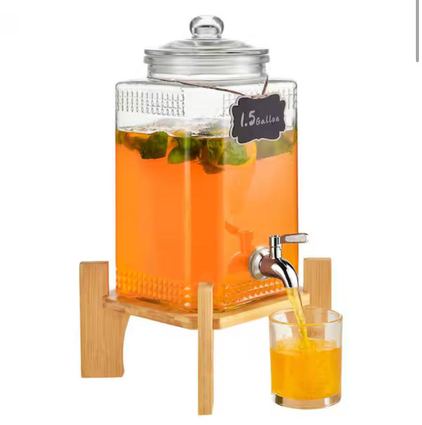 2 gal. Beverage Dispenser, Glass Drink Dispenser with Stainless Steel Spigot, Iced Tea, Lemonade and Juice Dispenser