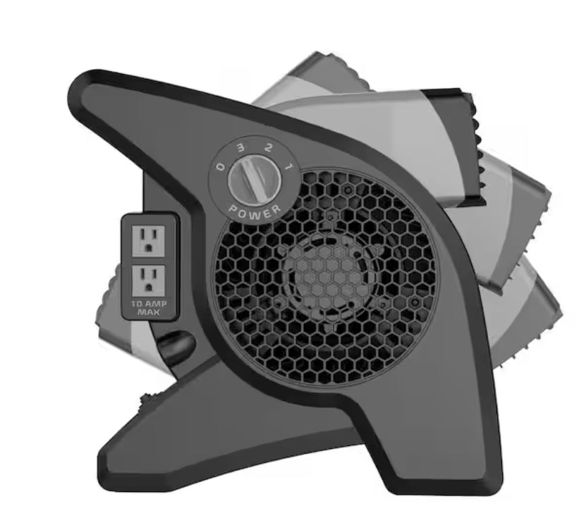 11.2 in. 3 Speeds Blower Fan in Gray with Carry Handle, Circuit Breaker, Power Outlets, High Velocity Utility Pivoting