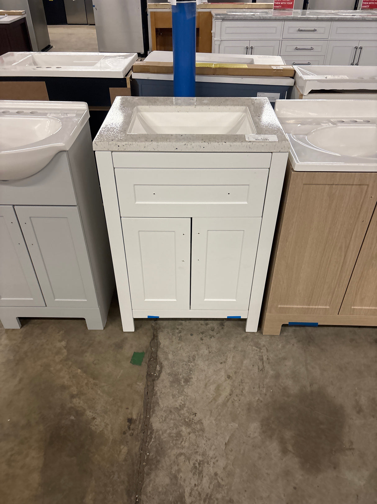 Clady 25 in. W x 19 in. D x 35 in. H Single Sink Freestanding Bath Vanity in White with Silver Ash Cultured Marble Top