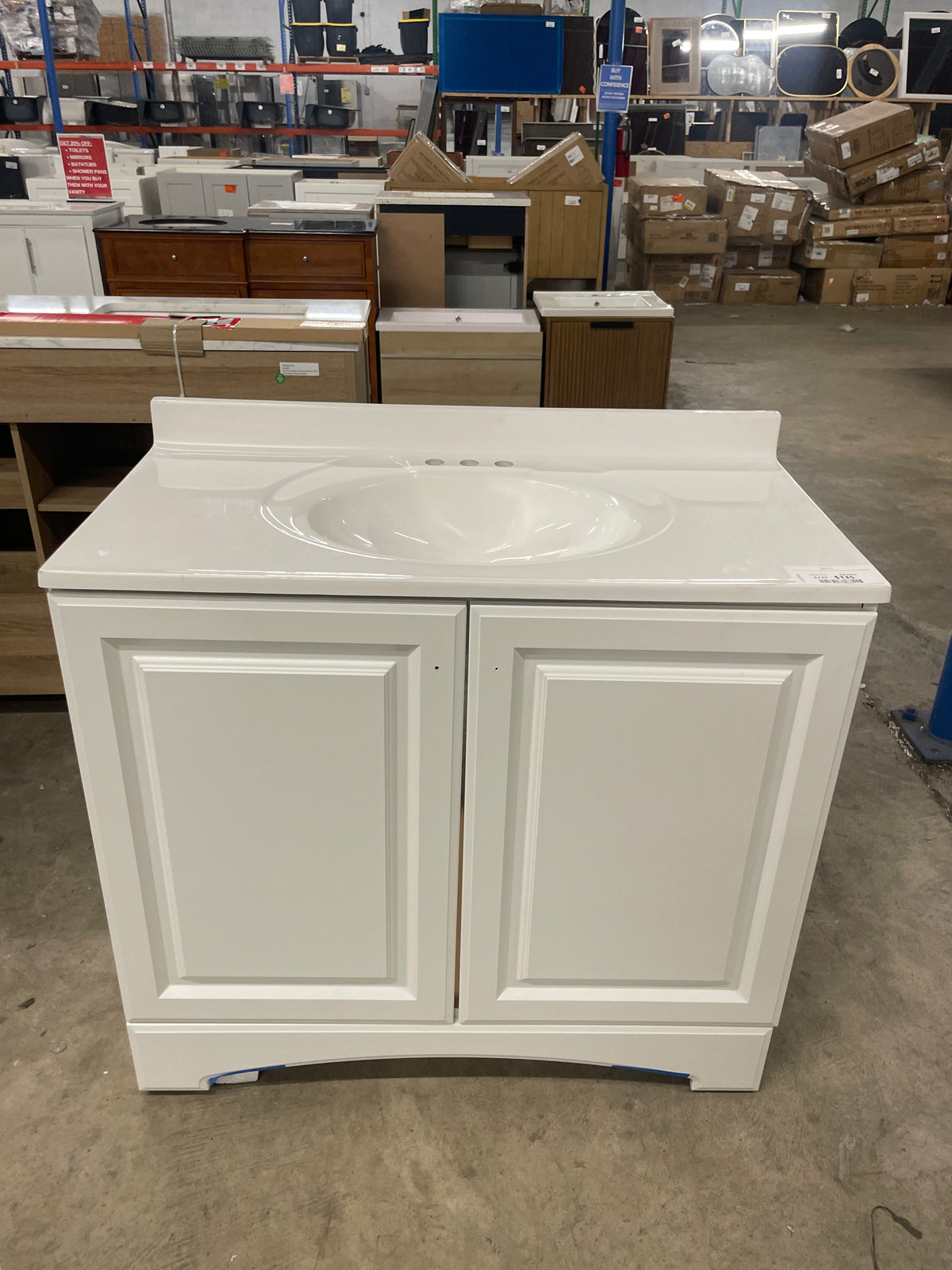 Glacier Bay 37 in. W x 19 in. D x 35 in. H Single Sink Freestanding Bath Vanity in White with White Cultured Marble Top