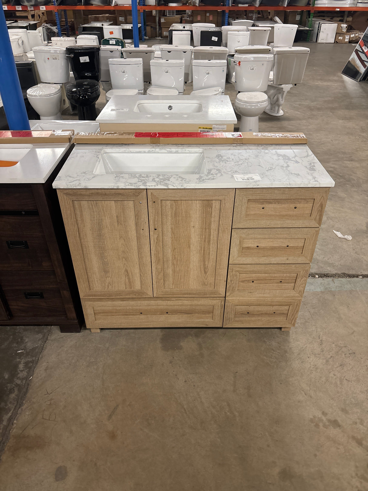 Tobana 42 in. W x 19 in. D x 34.5 in. H Bath Vanity in Weathered Tan with White Cultured Marble Top