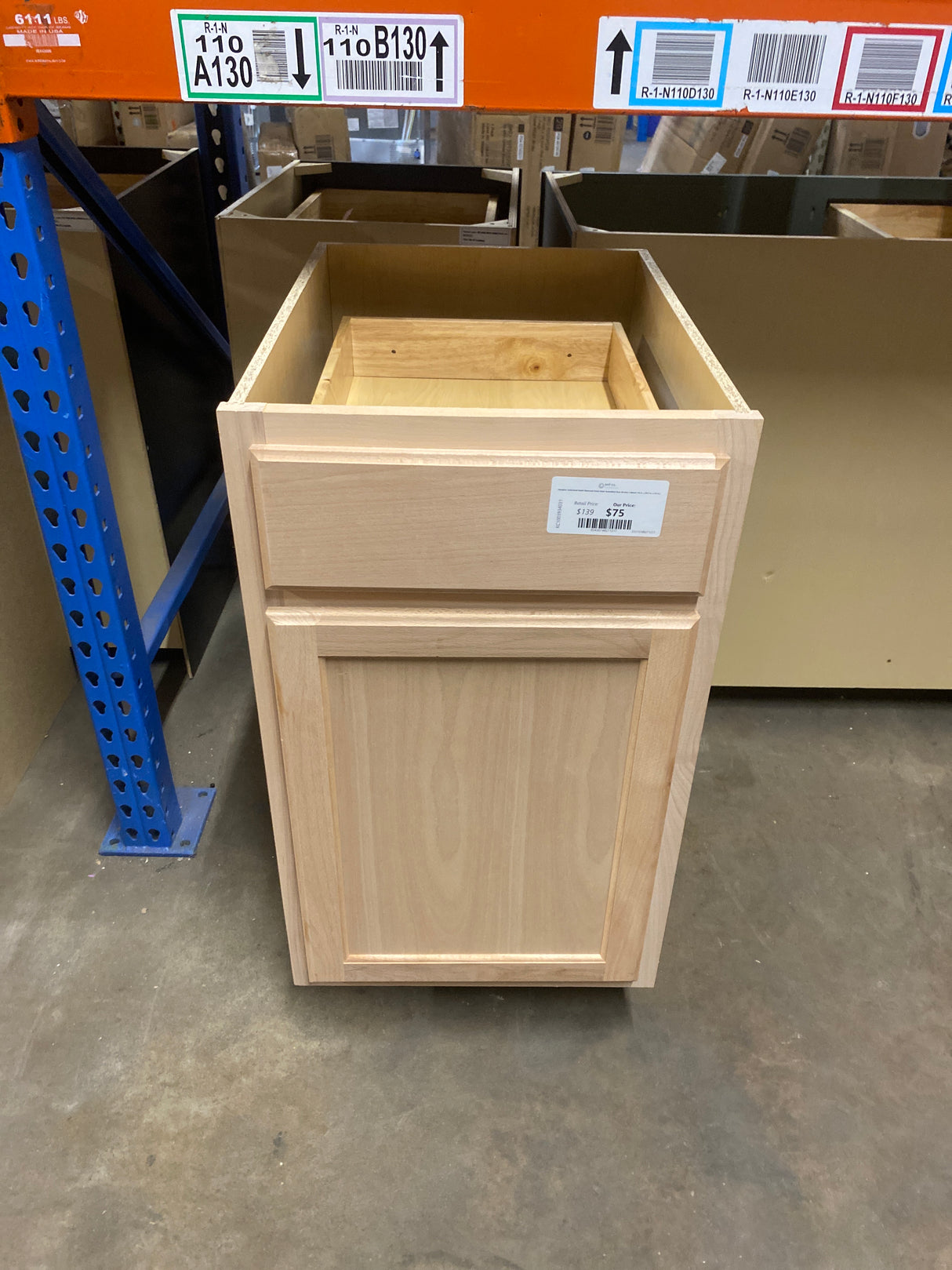 Hampton Unfinished Beech Recessed Panel Stock Assembled Base Kitchen Cabinet (18 in. x 34.5 in. x 24 in.)