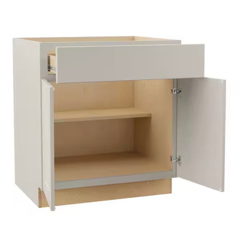 Shaker Dove Gray Stock Assembled Base Kitchen Cabinet with Ball-Bearing Drawer Glides (30 in. x 34.5 in. x 24 in.)
