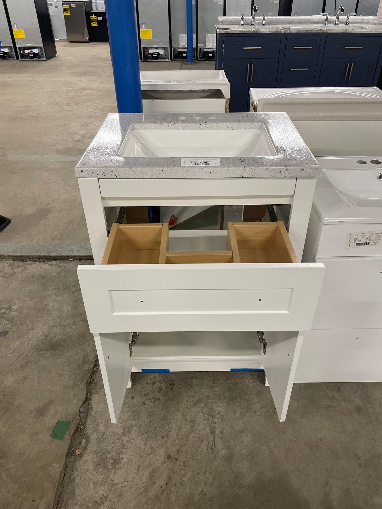 Clady 25 in. W x 19 in. D x 35 in. H Single Sink Freestanding Bath Vanity in White with Silver Ash Cultured Marble Top