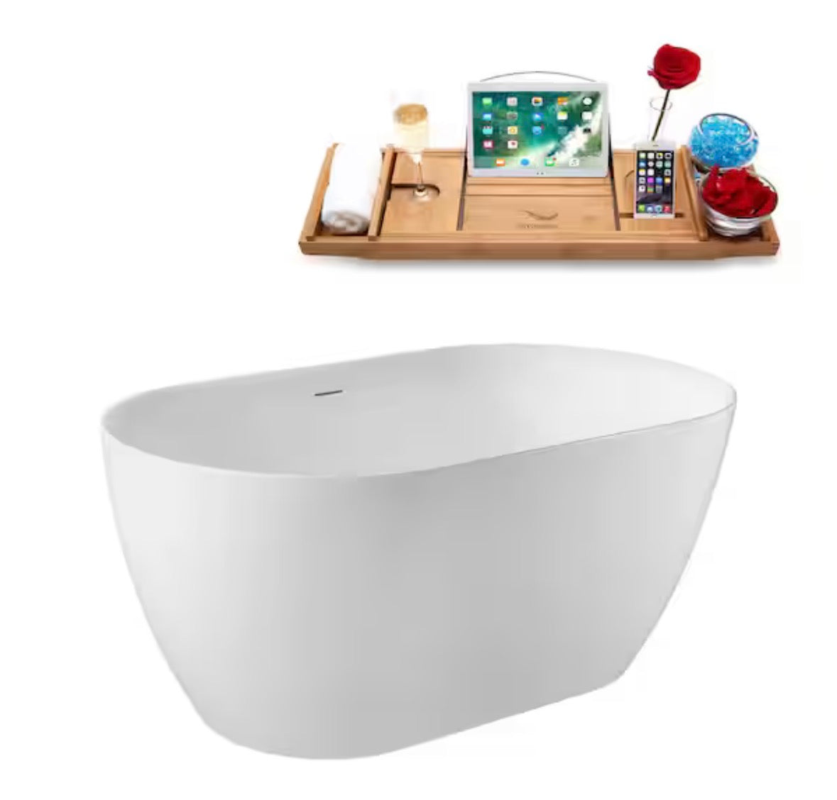 51 in. x 28 in. Acrylic Freestanding Soaking Bathtub in Glossy White With Brushed Nickel Drain