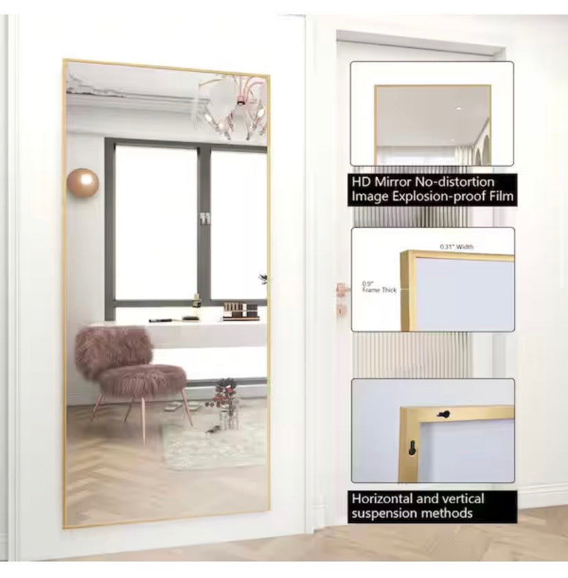 71 in. H x 31 in. W Classic Rectangular Gold Framed Aluminum Alloy Full Length Leaning Mirror
