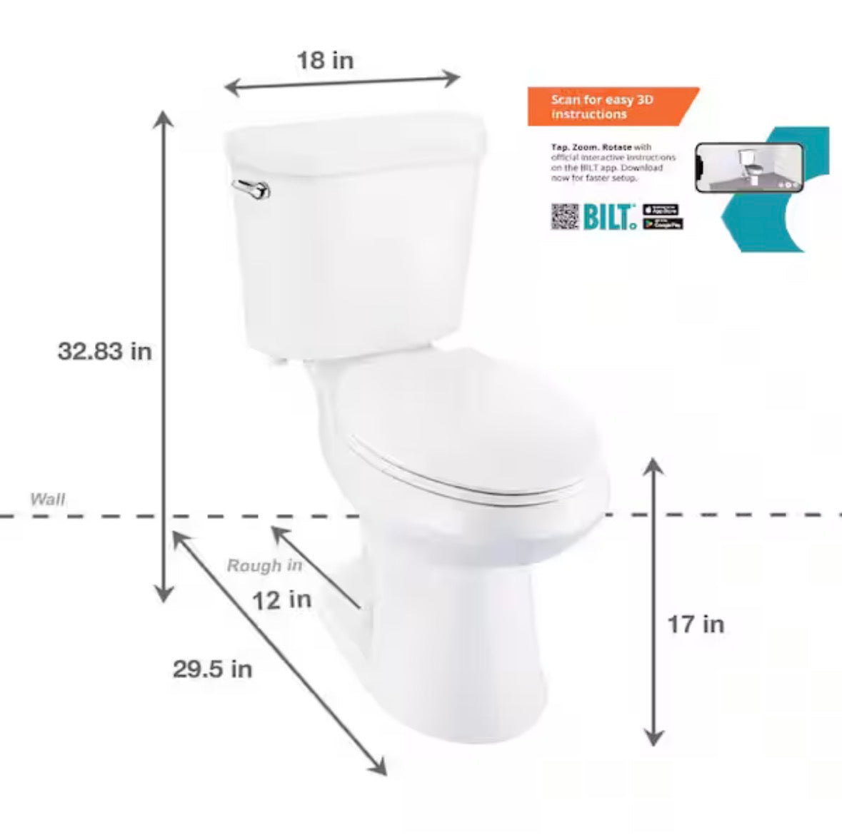 12 in. Rough In 2-Piece 1.28 GPF Single Flush Elongated Toilet in White, Seat Included