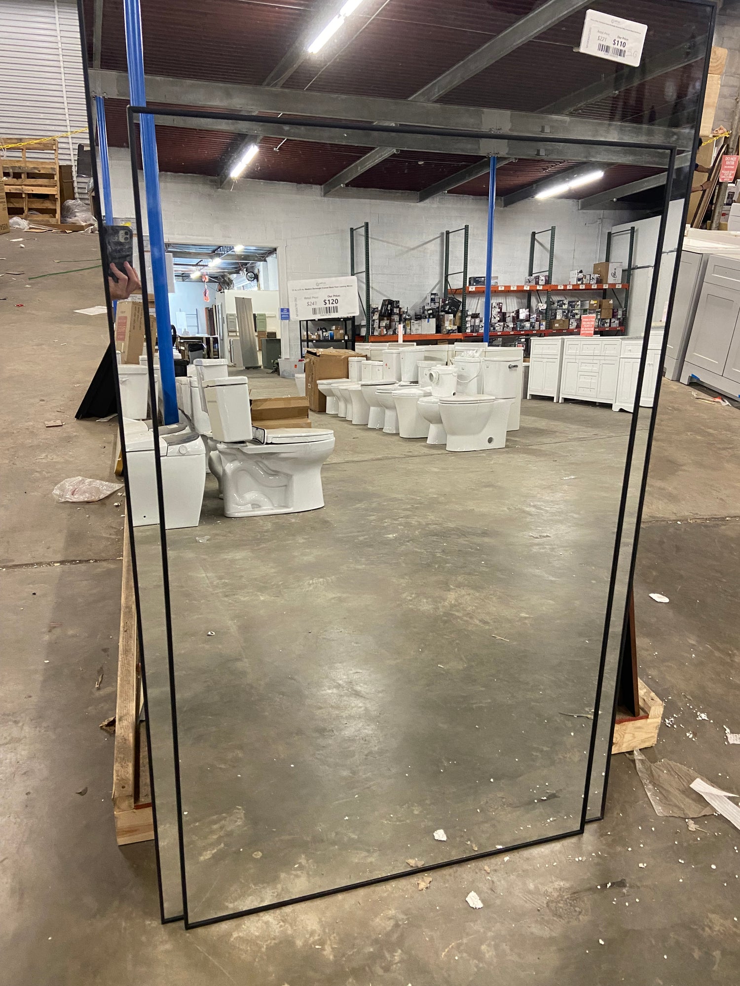 51 in. x 31 in. Modern Rectangle Framed Black Floor Leaning Mirror