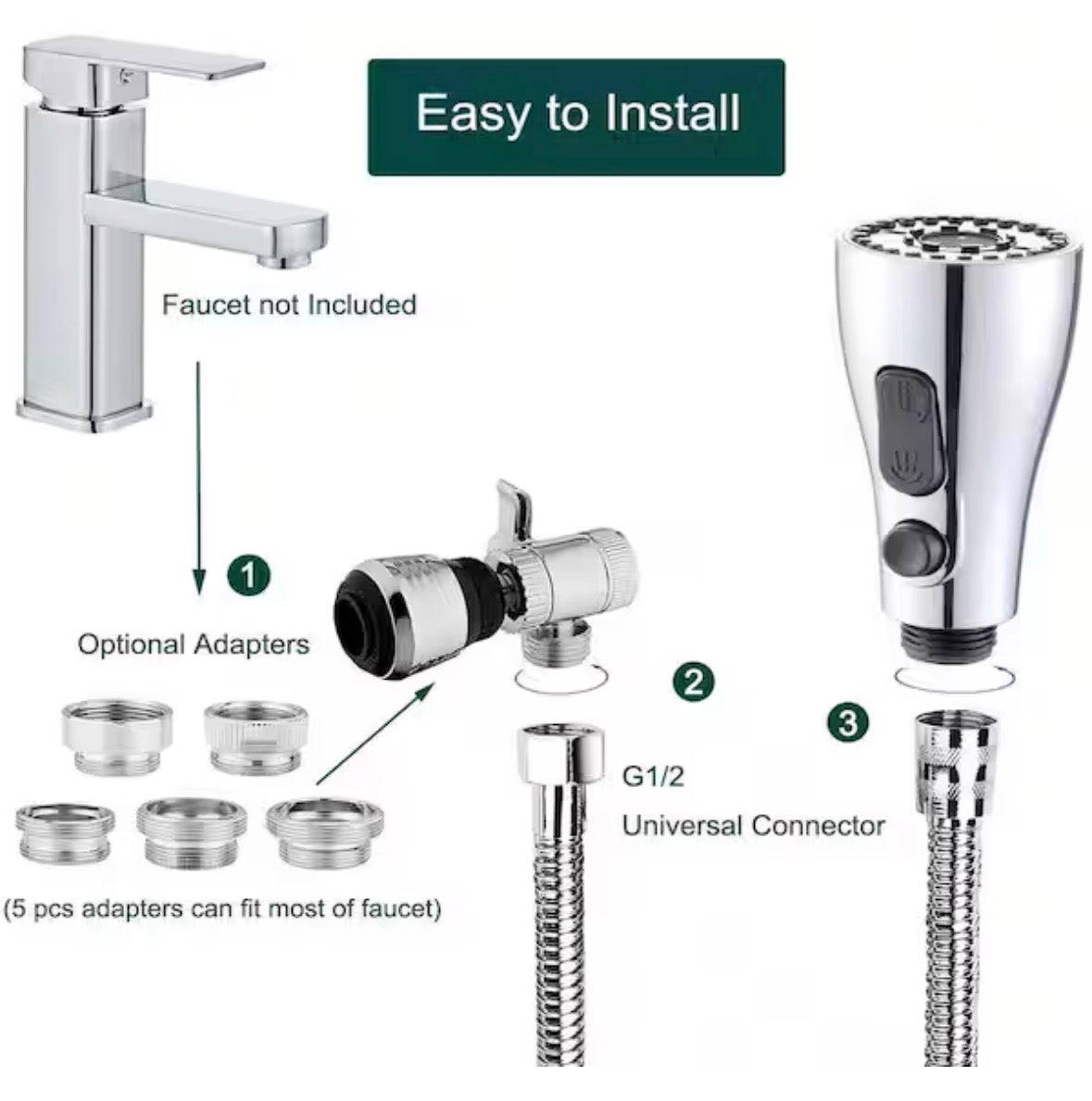 2.5 in. H x 7 in. W x 3.5 in. D Faucet Sink Sprayer Attachment Set with Hose, Faucet Aerator and Brass Diverter Valve