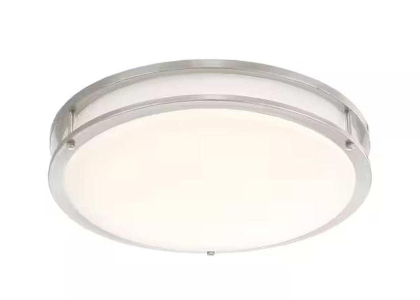 DC Series 16 in. 1-Light Modern Brushed Nickel Selectable Dimmable LED Round Flush Mount with White Acrylic Shade