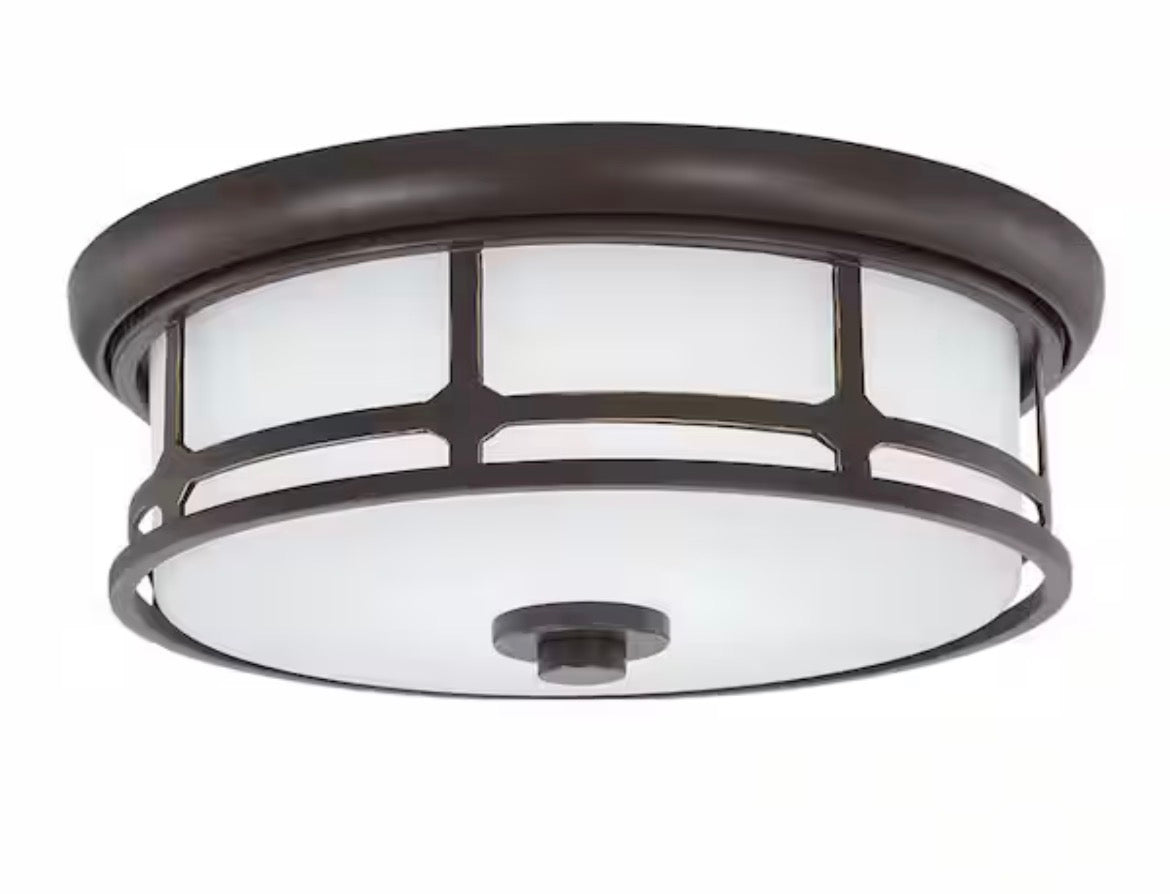 Portland Court 14 in. 1-Light Oil Rubbed Bronze with Gold Highlights LED Flush Mount Ceiling Light