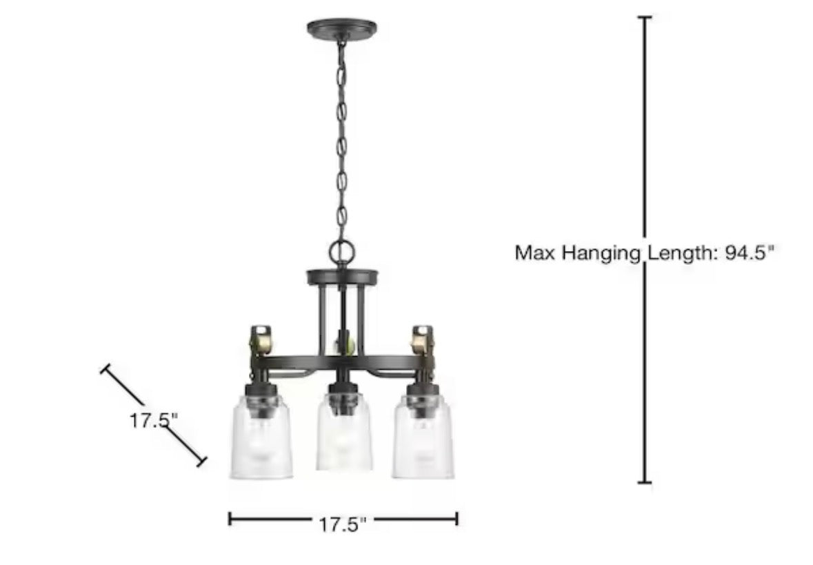 Knollwood 17-1/2 in. 3-Light Black Bronze with Brass Accents Industrial Round Chandelier for Kitchens Bulbs Included