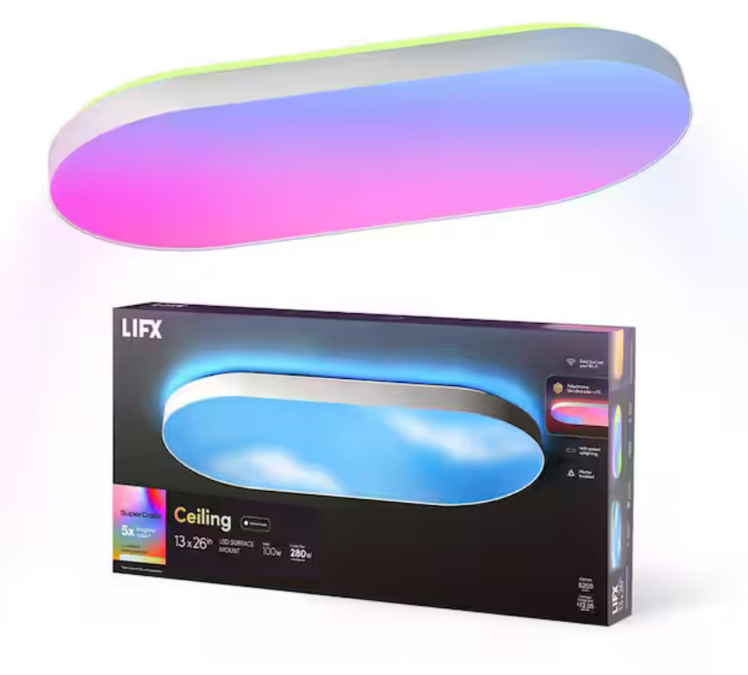 26 in. Oval Capsule Smart White Multi-Color WiFi Selectable LED Flush Mount Ceiling Light Works Alexa/Hey Google/HomeKit