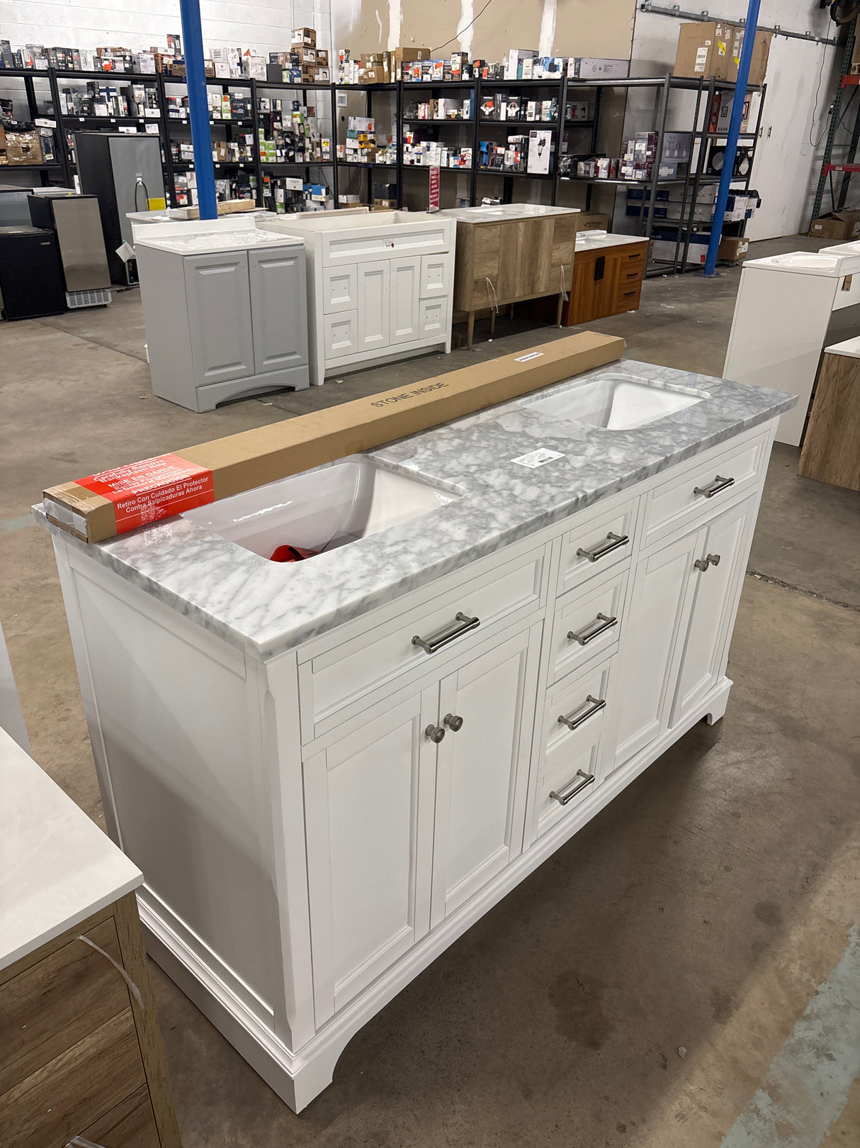 Roveland 60 in. W Bath Vanity in White With Marble Top