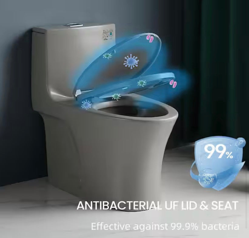 Power Flush One-Piece 1.1/1.6 GPF Dual Flush Elongated 15.1 in in. Toilet in Light Gray, Slow-Close Seat Included